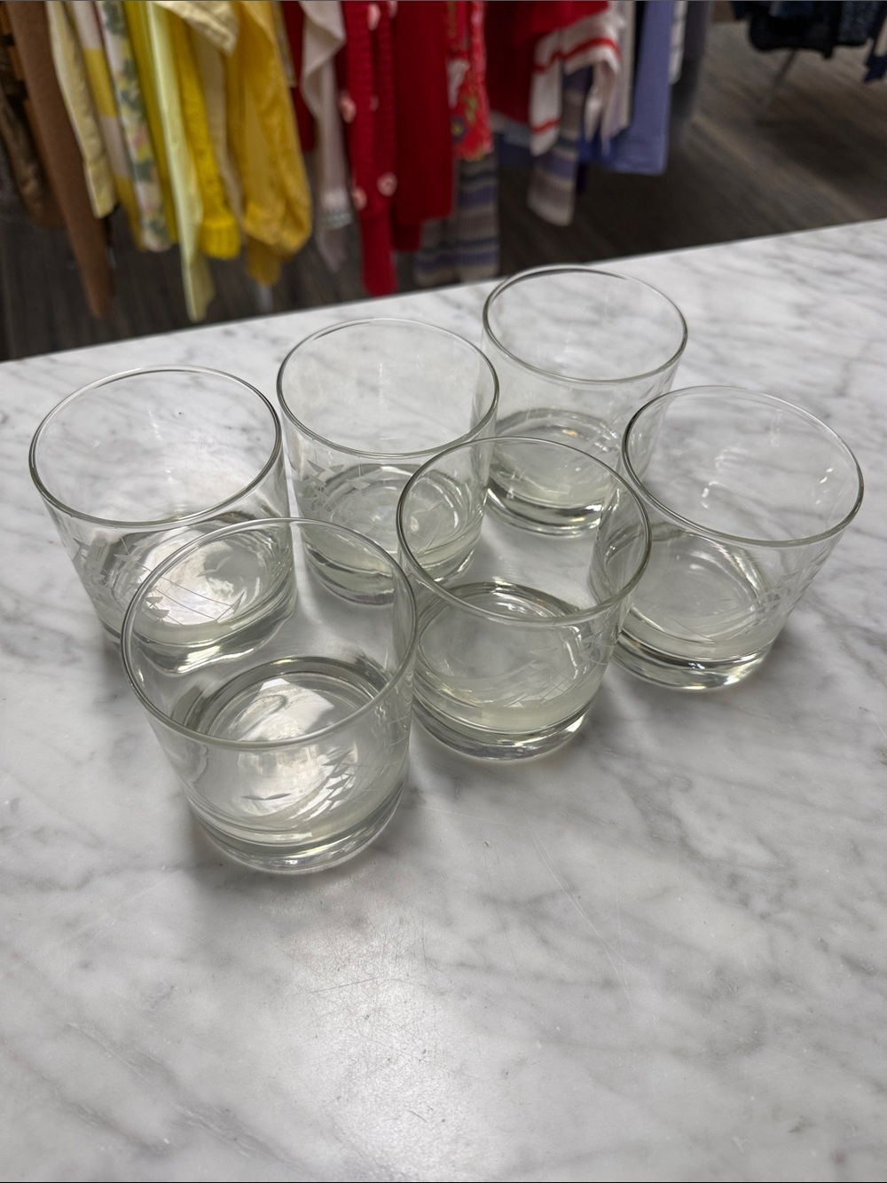 Vintage Javit Crystal Clipper Ship Etched Rock Glasses set of 6
